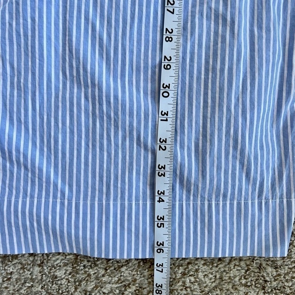 🦋 Chaps Blue White Pin Striped 3/4 Bell Sleeve Mini Dress Medium - Picture 7 of 7